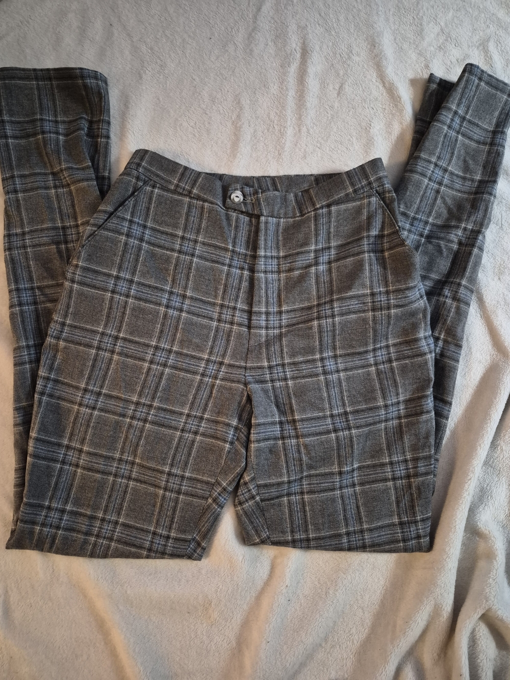 Womens Gray Plaid Dress Pants